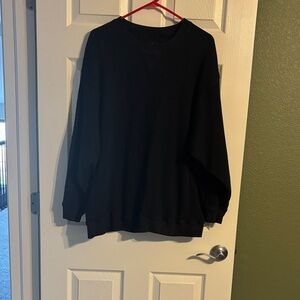 aerie Black Waffle Knit Crewneck Sweatshirt